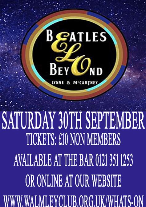 ELO Beatles Beyond At Walmley Club SMART CASUAL DRESS CODE OVER 18