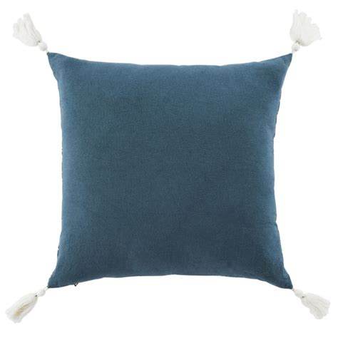 Coussin en coton et lin imprimé bleu canard bleu vert et bleu gris