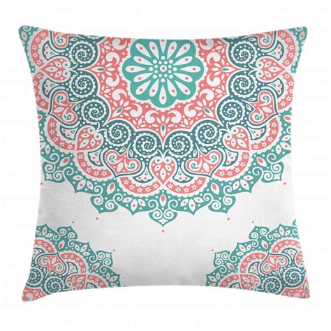 Henna Throw Pillow Cushion Cover Soft Colored Mandala South Asian