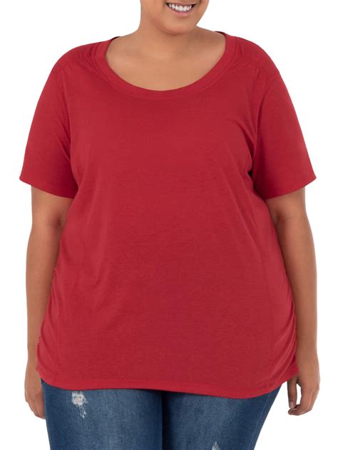 Terra And Sky Womens Plus Size Scoop Neck Shirred T Shirt