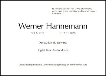 Traueranzeigen Von Werner Hannemann Tagesspiegel Trauer