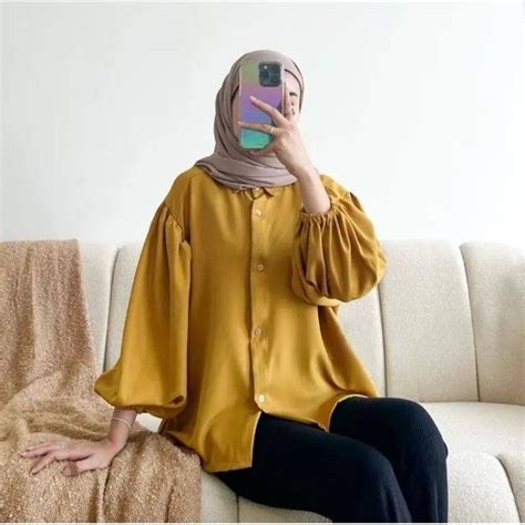 Jual Zea Puffy Blouse Shakilla Blouse Lengan Balon Kemeja Wanita Lengan