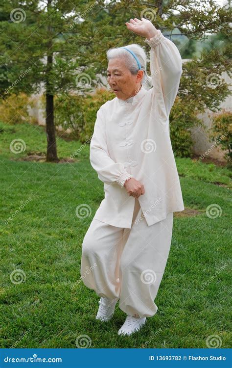 Chinese Elderly Woman Performing Taichi Outdoor Stock Photo Image Of