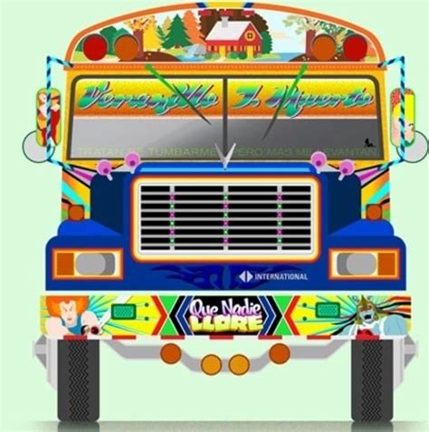 The Front End Of A Bus That Is Painted In Bright Colors And Decorated