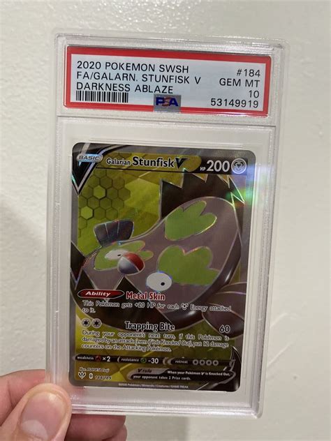 2020 Pokemon Darkness Ablaze 184 Full Art Galarian Stunfisk V PSA 10