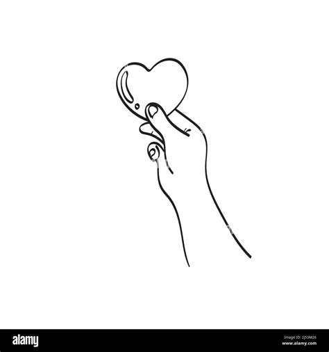 Line Art Hand Holding Heart Illustration Vector Hand Drawn Isolated On White Background Stock