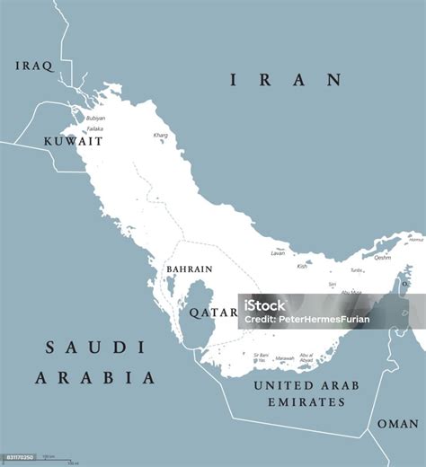 Persian Gulf Region Political Map Blue Gray Stock Illustration