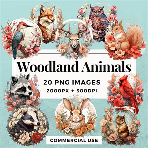 20 Woodland Animals Clipart Pack INSTANT DOWNLOAD 20 Woodland Animal ...