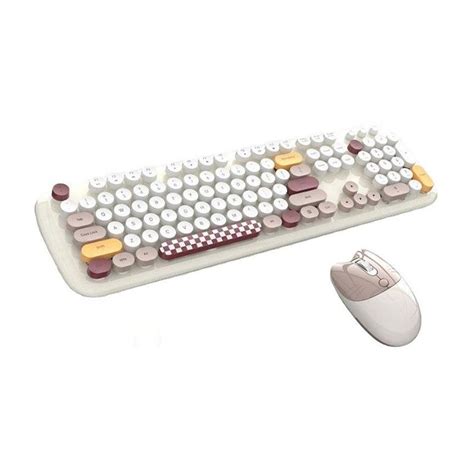 Catzon Wireless Keyboard and Mouse Combo Cute Cat Colorful Round Keys ...