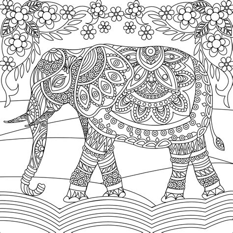 Elephant Adult Coloring Page Finished