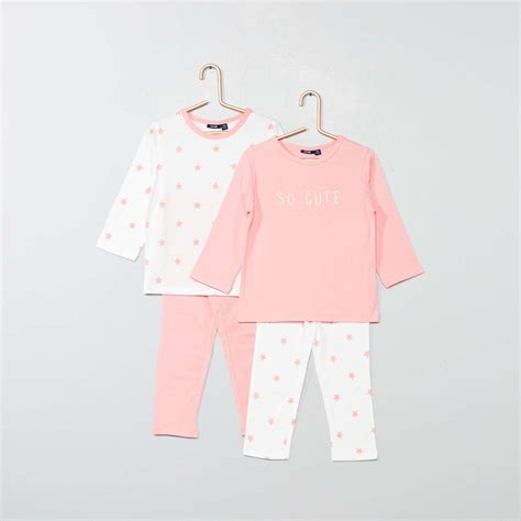 Lot De Pyjamas Longs Toiles B B Fille Rose Kiabi