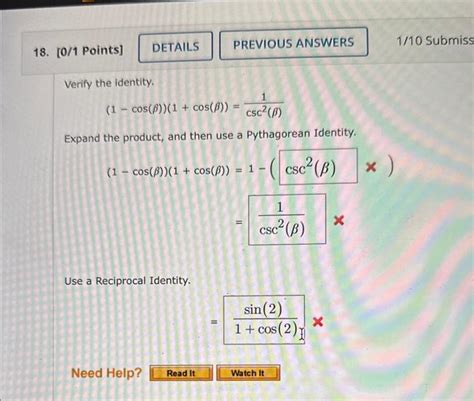 Solved Verify the identity 1cos β 1 cos β csc2 β 1 Chegg