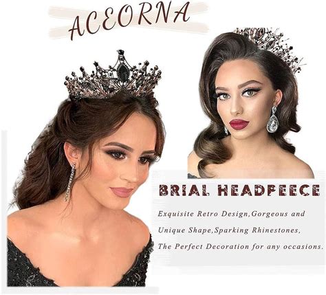 Aceorna Baroque Queen Crystal Wedding Crown Black Rhinestone Tiara