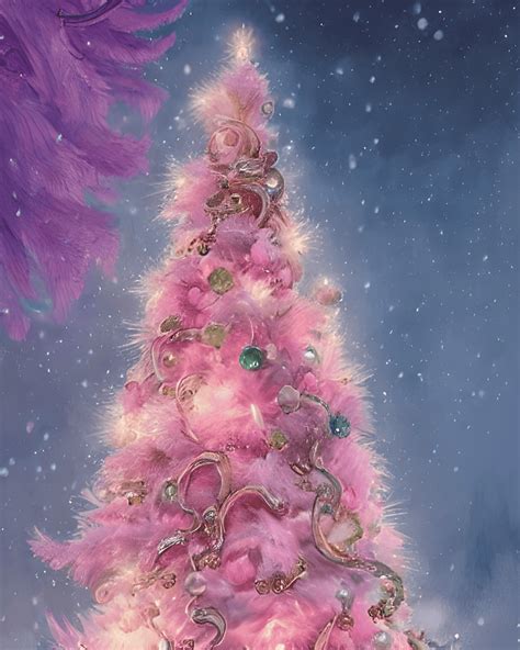 Pink Christmas Tree With White Lighting Diamonds And Glowing Background