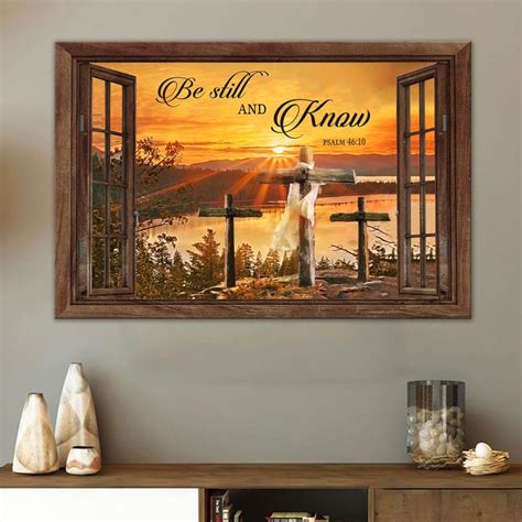 Sunset Cross Be Still And Know Psalm 4610 Bible Verse Wall Art Canvas Ciaocustom