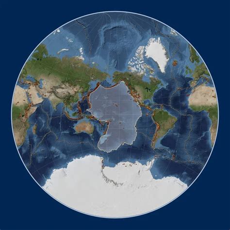 Placa Tectónica Del Pacífico En El Mapa Satélite De Mármol Azul En La Proyección Lagrange