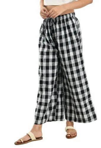 Casual Wear Checks Regular Fit Women Black White Cotton Blend Trousers