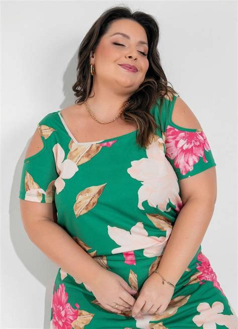 Blusa Floral Verde Com Decote Quadrado Plus Size Marguerite