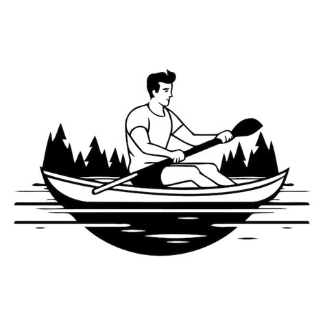 Hombre Remando Una Canoa En El R O Ilustraci N Vectorial En Estilo