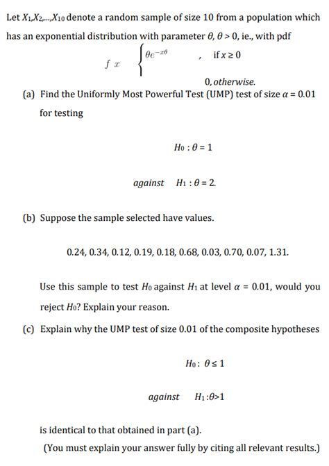 Solved Let X1x2x10 Denote A Random Sample Of Size 10