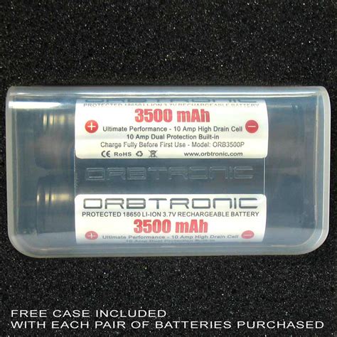 3500mah Protected 18650 Battery Li Ion 37v Rechargeable Orbtronic 10a Dual Protection For