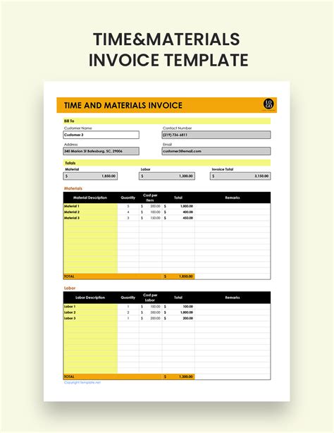 Time And Material Invoice Template Excel