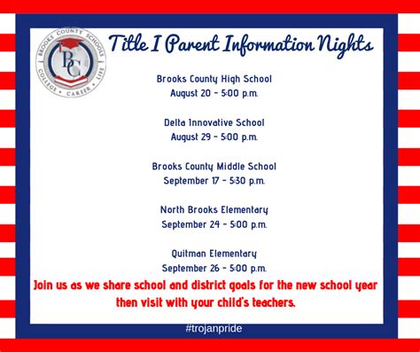 Title I Parent Information Nights Brooks County Schools