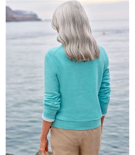 Aquamarine Cashmere And Merino V Neck Knitted Sweater Woolovers Us