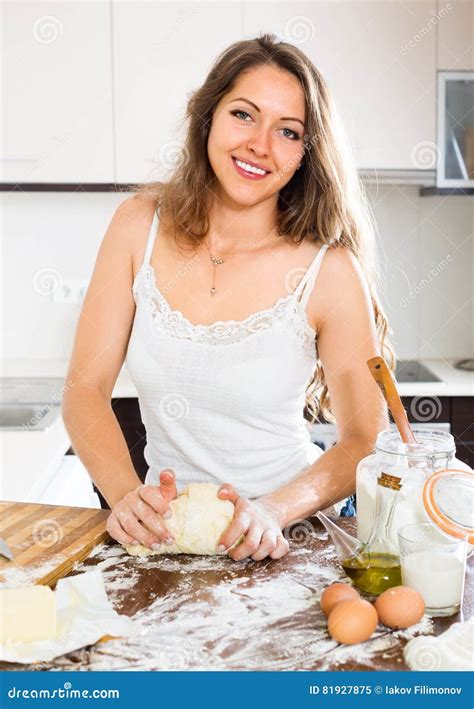 Nice Woman Preparing Dough Stock Image Image Of Nutrition 81927875