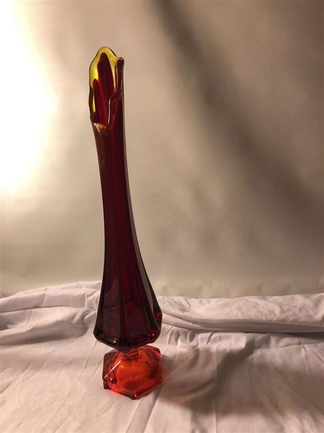 Vintage Red Amberina Viking Art Glass Swung Vase Mcm Mid Century Modern 16 17 1898782911