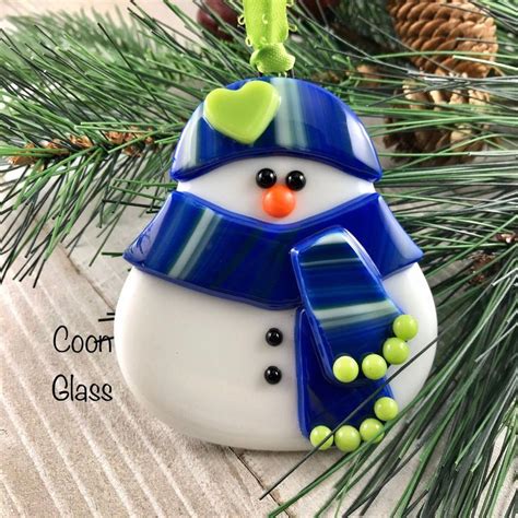 Fat Snowman Christmas Ornament With A Blue Hat And Scarf Glass Snowman Ornament Snowman