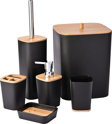 Yorkmills 6 Pieces Bamboo Bathroom Accessories Set Luxury Bathroom