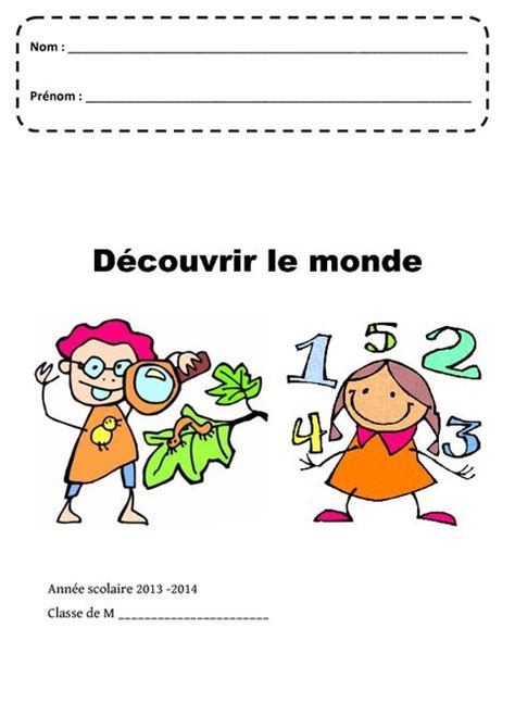 Découvrir le monde Page de garde Maternelle Petite moyenne et