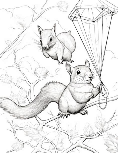 Premium Photo Coloring Pages Of Squirrels Flying A Kite In The Air