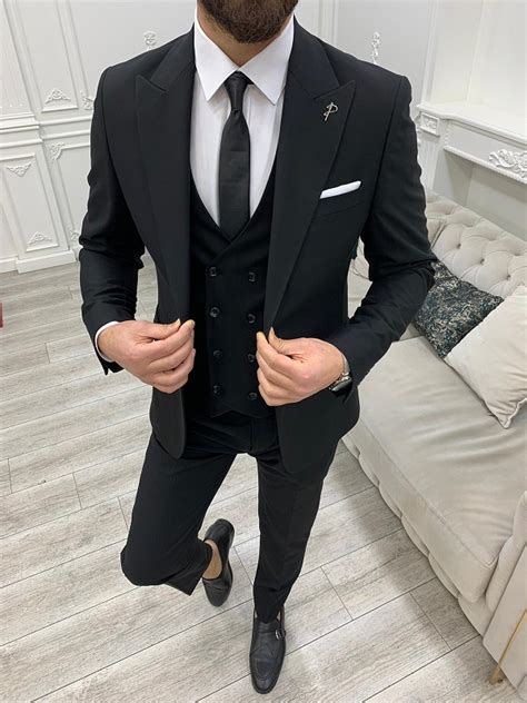 Black Slim Fit Groom Wedding Suit For Men By