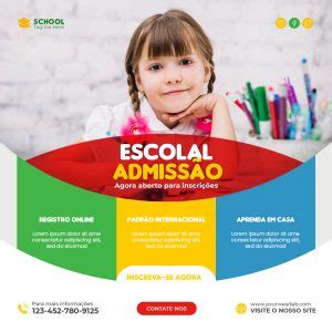 Escola admissão agora aberto para inscrições Escola Social Media PSD