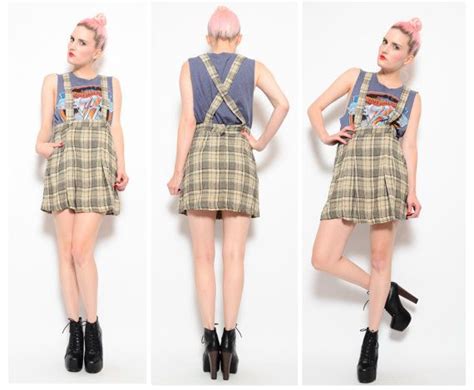 Reserved 90s Plaid Tartan Grunge Suspender Overalls Skirt 1990s Boho