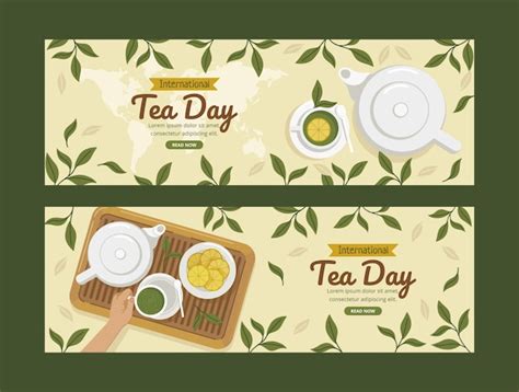 Free Vector Flat International Tea Day Horizontal Banners Pack