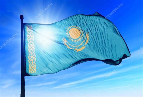 Kazakhstan Flag Waving On The Wind Stock Photo By Flogeljiri 42562877