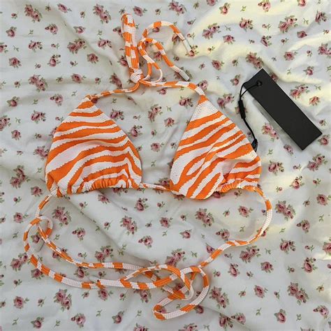 Rare Orange And White Zebra Print Triangl Bikini Depop