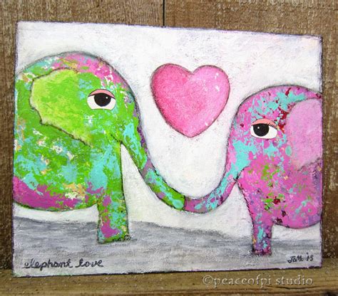 Peaceofpi Studio Folk Art Elephant Love Painting