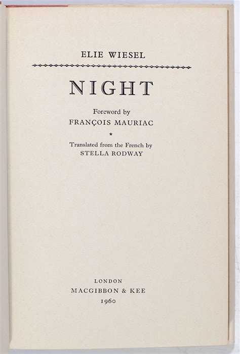 Night Elie Wiesel First Edition Signed