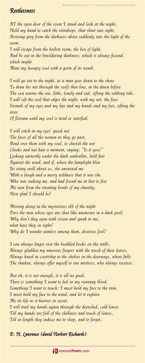 Restlessness Poem By D H Lawrence David Herbert Richards