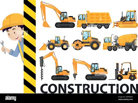 Worker And Construction Trucks Stock Vector Image Art Alamy