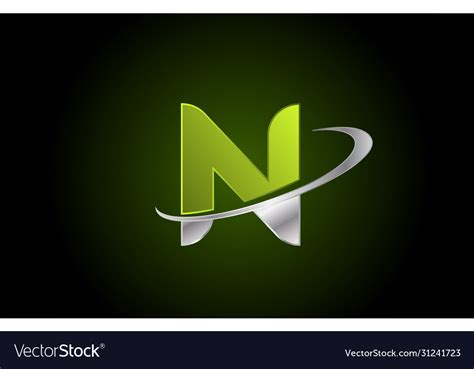 N Green Metallic Alphabet Letter Logo Icon Vector Image