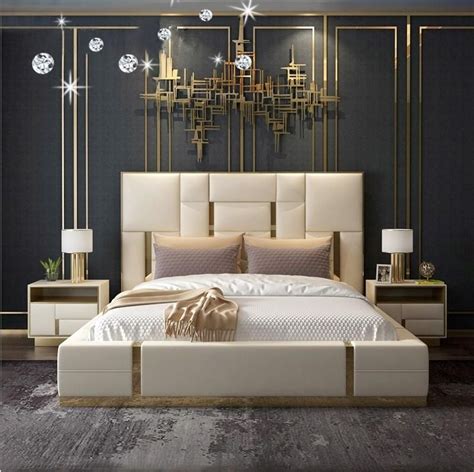 (1) Creamy White And Gold Plated Embedded Designed Light Luxury Bed ...