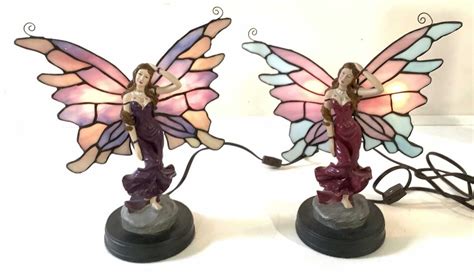 Lot 2 Leaded Glass Wing Fairy Lamps