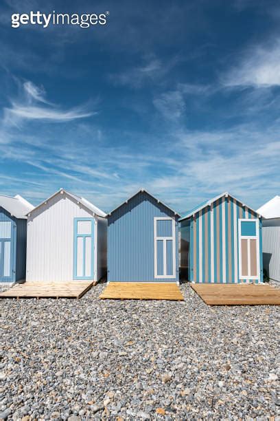 Colorful Wooden Beach Huts At Pebble Beach In Cayeux Sur Mer France