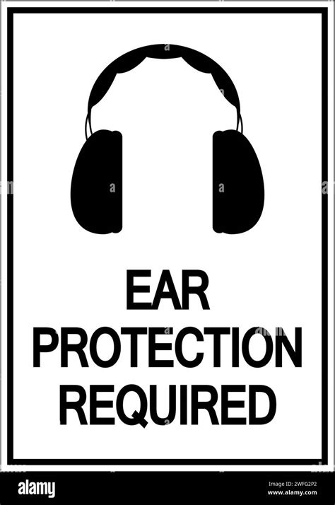 Caution Ear Protection Required Sign On White Background Stock Vector