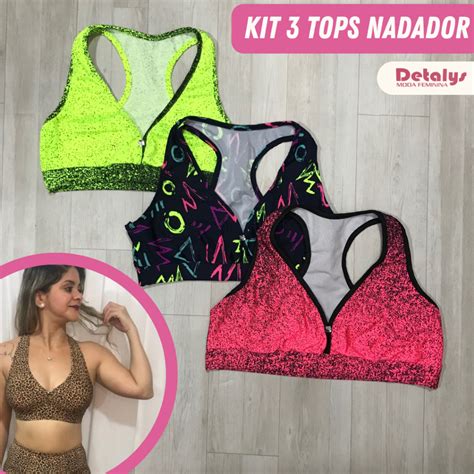 Kit 3 Tops Nadador Sem Bojo Em Suplex Para Academia Fitness TAM P M G